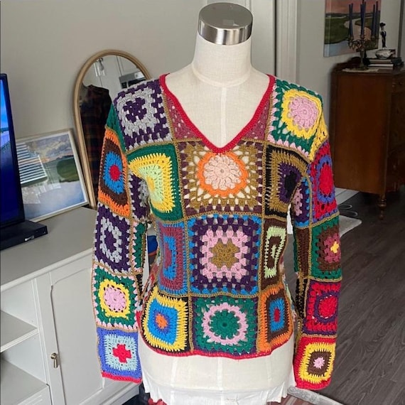 Vintage 1990s Y2K Express Patchwork Crochet Top - image 1