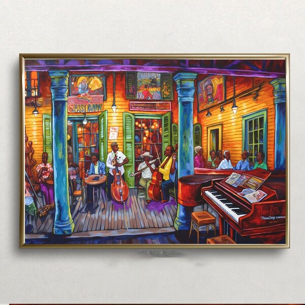 Vibrant Jazz in the Big Easy Poster, New Orleans Jazz Scene Poster
