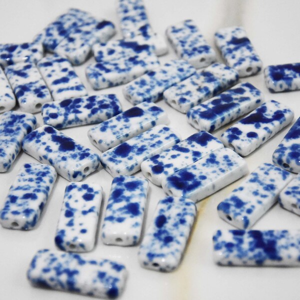 Ceramic Scattered Blue and White Porcelain Earrings Pendant Handmade Ceramic Necklace Pendant with White and Blue Dots