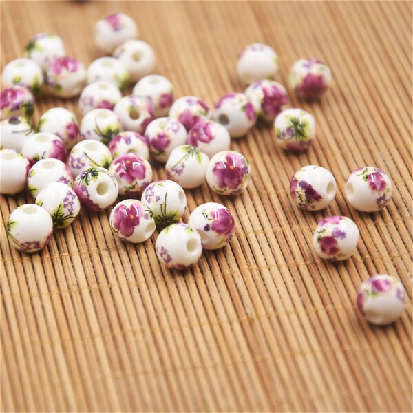 Ceramic Beads Fashionable Personalized Printed Porcelain Macrame beads Pottery beads Bracelets Loose Beads Hand-Applied 10mm Round Beads