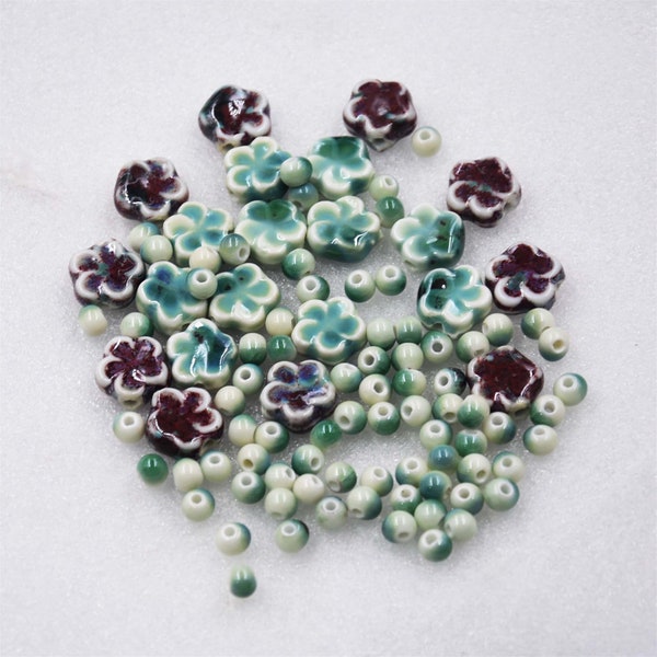 Ceramic Beads Red Porcelain Beads Green Round Beads DIY Jewelry Accessories Pack of Hand Jewelry Accessories Jewelry Supply