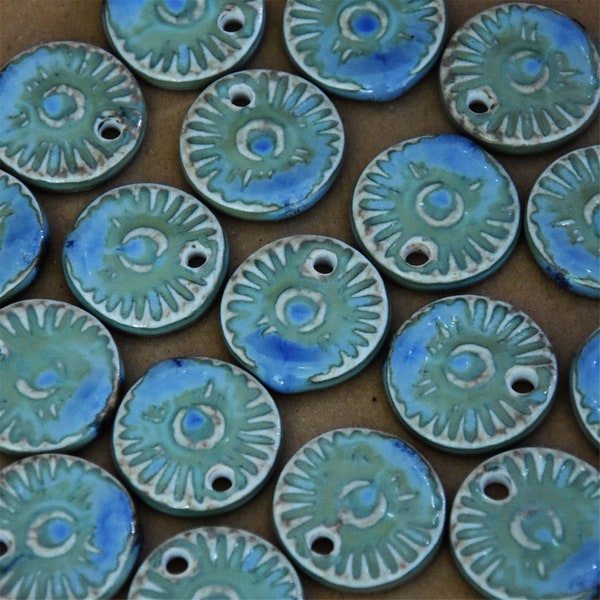 ceramic pendant ceramic jewelry handmade pendant flower pendant High temperature firing of turquoise glaze