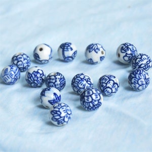 Ceramic beads hand painted blue and white porcelain beads flower pattern beads jewelry accessories retro porcelain beads