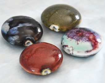 Ceramic flat beads, colored glaze beads, jewelry, pendants, necklace accessories, porcelain beads, hand-made ceramics