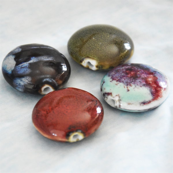 Ceramic flat beads, colored glaze beads, jewelry, pendants, necklace accessories, porcelain beads, hand-made ceramics