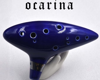 Ocarina Sedar musical instrument Nintendo gift C12 hole can play navy blue ceramic handmade musical instrument for beginners
