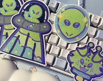 Holographic Alien Themed Sticker Set! (Waterproof)