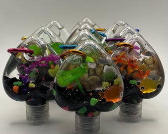 Fish + Artificial Marimo Moss Ball Shaker Aquarium Keychains!