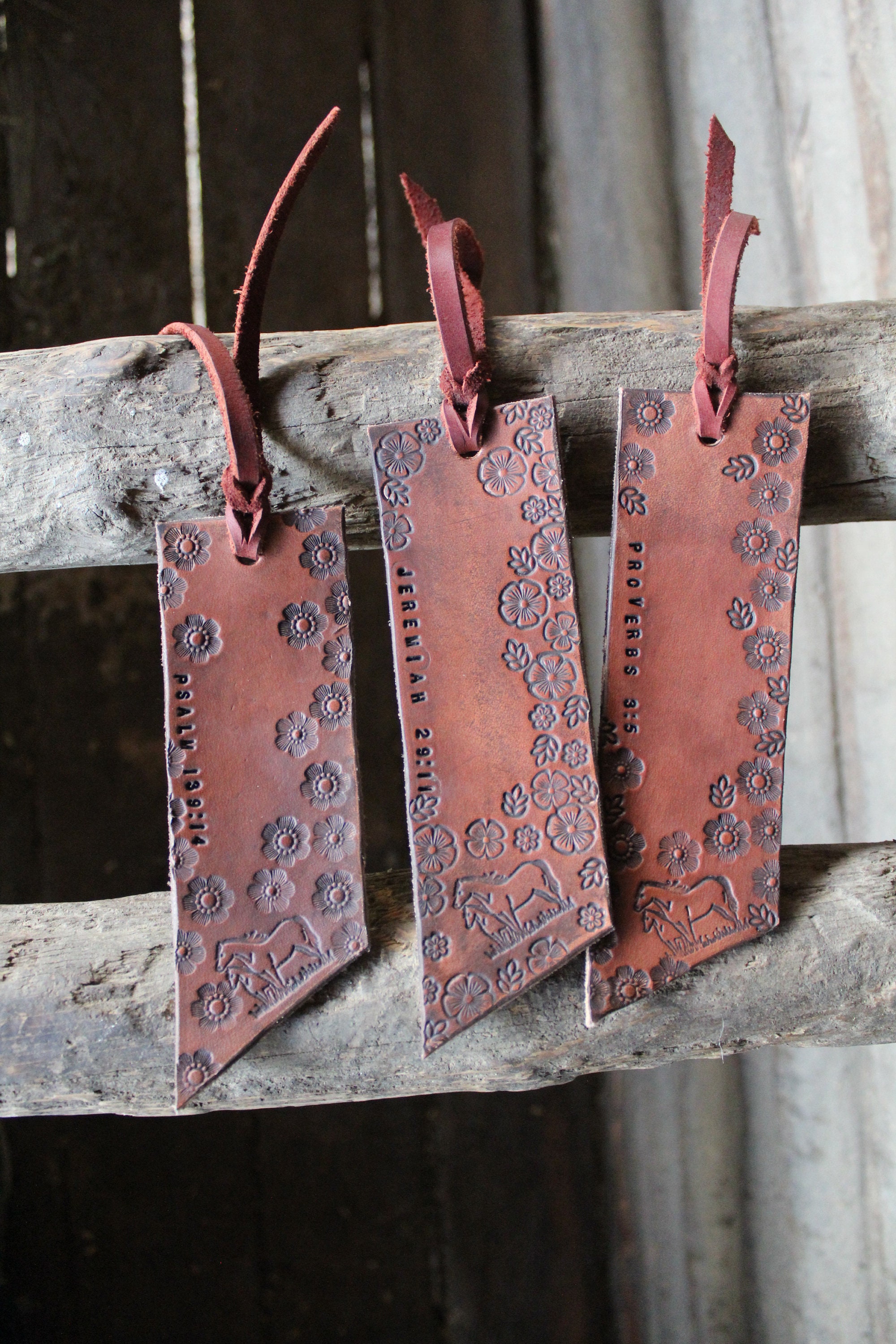 Handmade Western Leather Bookmarks Customizable Bible Verse Etsy