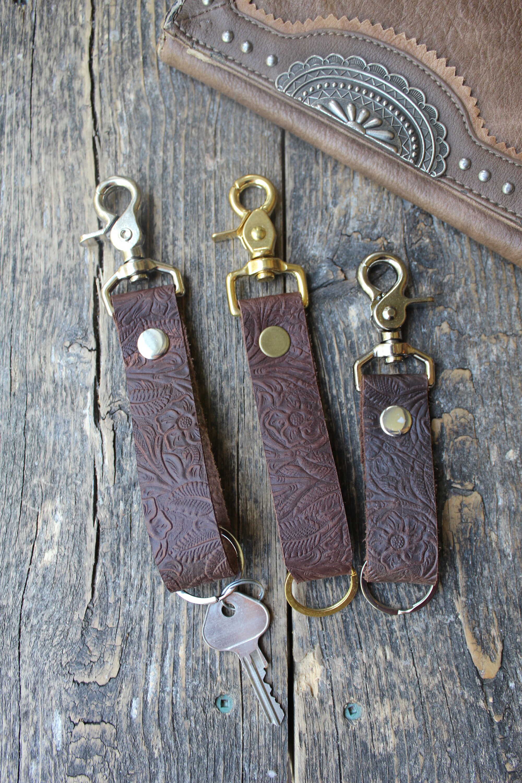 Leather Wristlet Keychain Western Floral Etsy