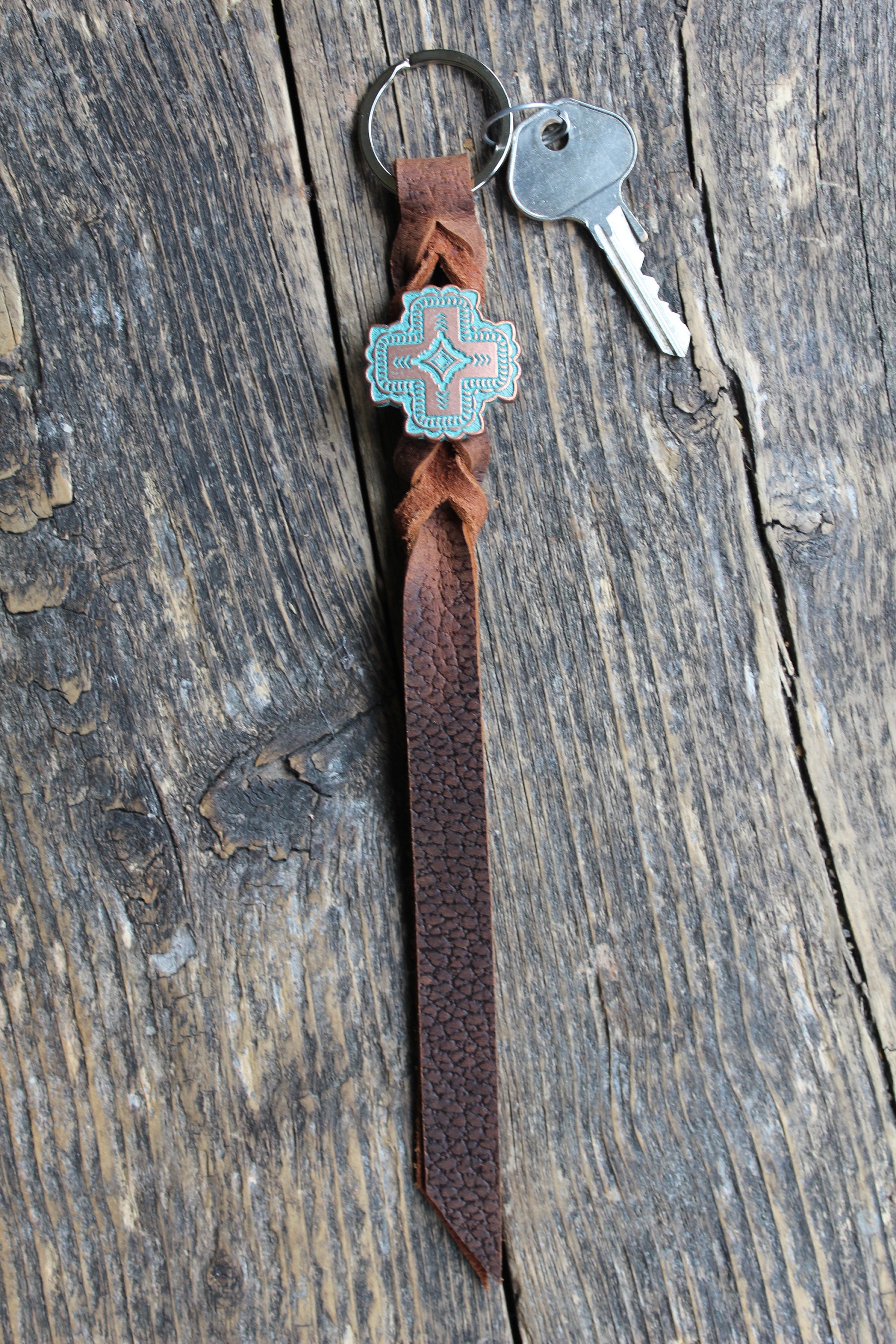 Western Leather Keychain Cross Handmade Etsy