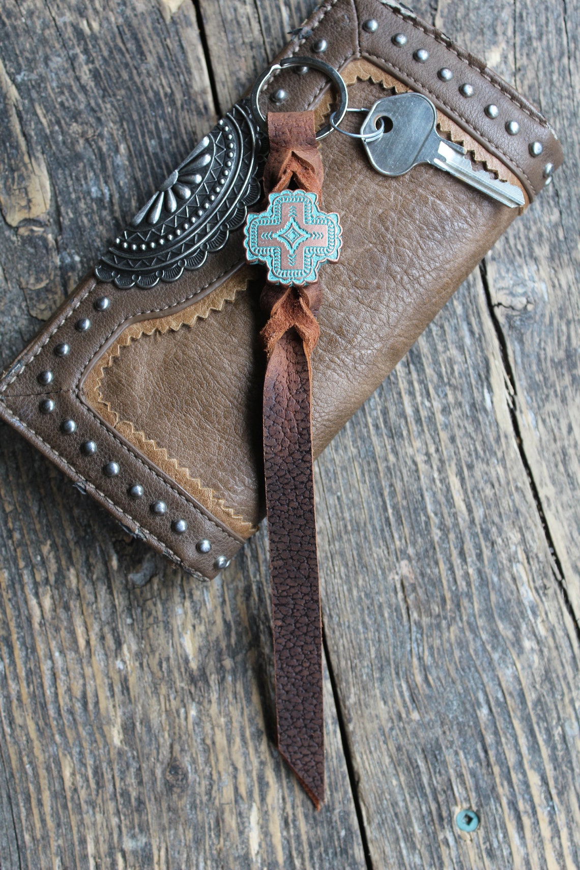 Western Leather Keychain Cross Handmade Etsy