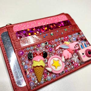 Pink Pigs Fly Magical Keychain Wallet // ID Holder Bling // Card Holder // Key Flair // Travel Wristlet // Mini Wallet // Minimalist Wallet