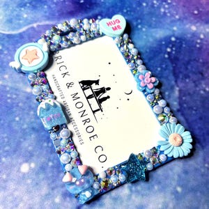 Porta badge con ciondolo blu e strass / Porta badge / Porta badge con cordino / Porta badge avvolgibile