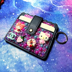 Pink Kitty Rhinestone Keychain Wallet // ID Holder Bling // Card Holder // Key Flair // Travel Wristlet // Mini Wallet // Minimalist Wallet