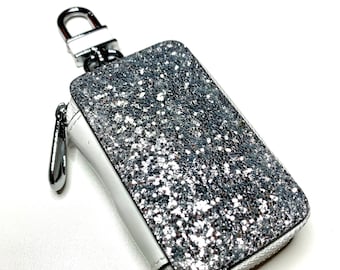 Sparkle Silver Glitter Key Case, Fob Holder