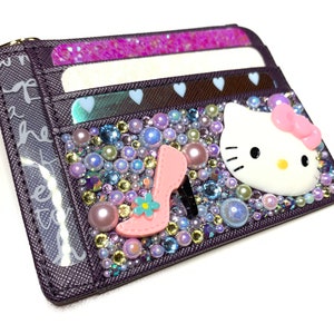 Purple Kitty Rhinestone Keychain Wallet // ID Holder Bling // Card Holder // Key Flair / Travel Wristlet / Mini Wallet / Minimalist Wallet