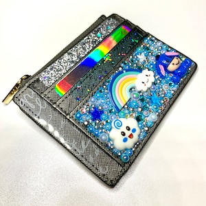 Cartera con llavero de diamantes de imitación Grey Skies // Portatarjetas con brillo // Tarjetero // Llavero con estilo // Pulsera de viaje // Minicartera // Cartera minimalista