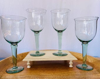 Set of 4 LA Mediterranean Green Goblets / Spain Large Long Stem Wine Glasses