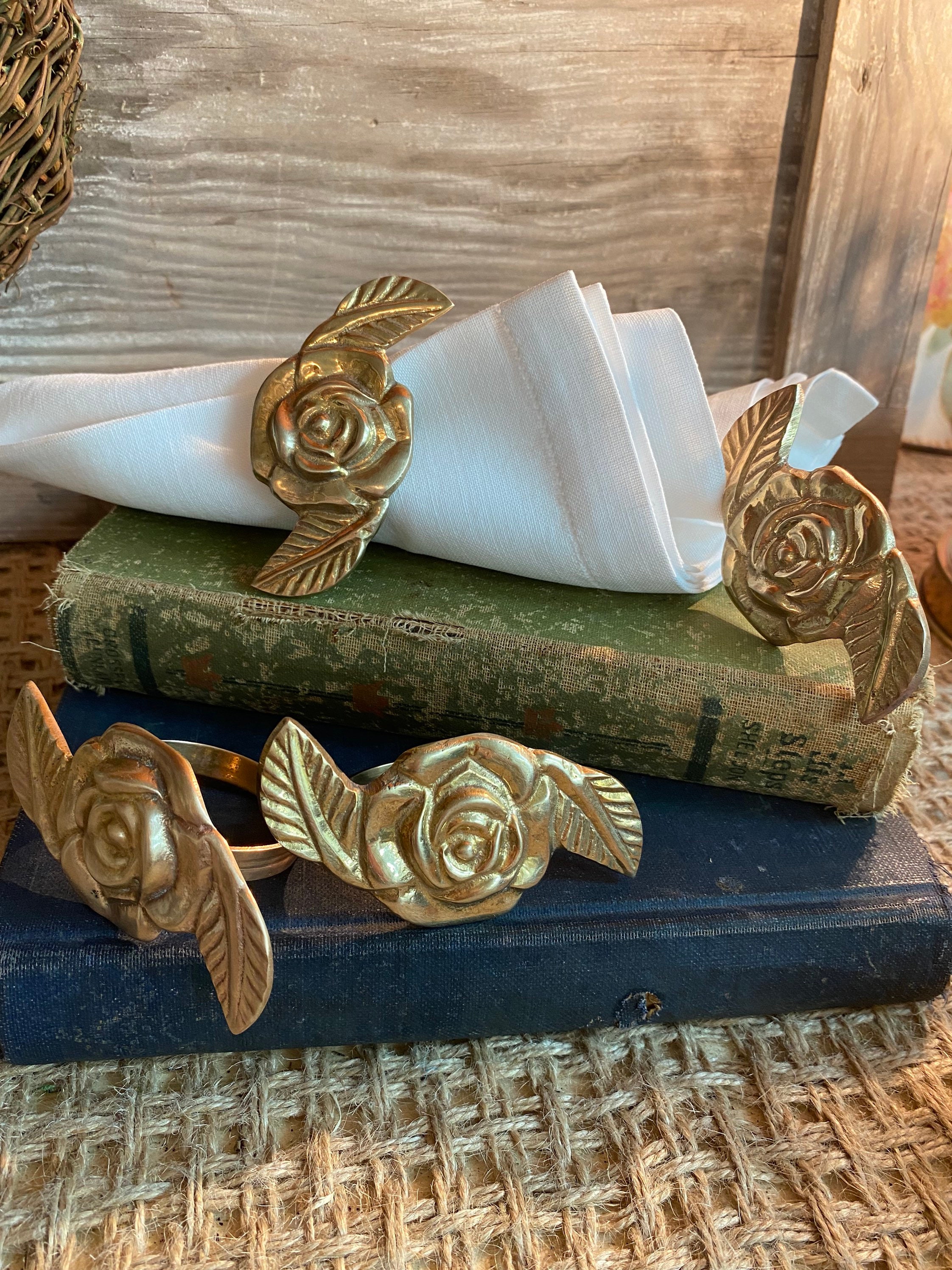 Set of 4 Brass Rose Napkin Holders Etsy