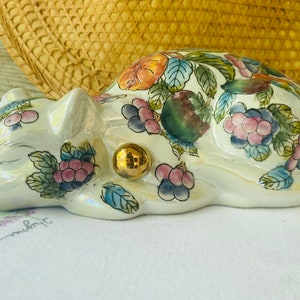 Hand Painted Asian Inspired Porcelain Cat