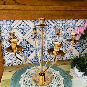 Vintage Mid-Century Modern Brass Candelabra Rare & Unique image 3