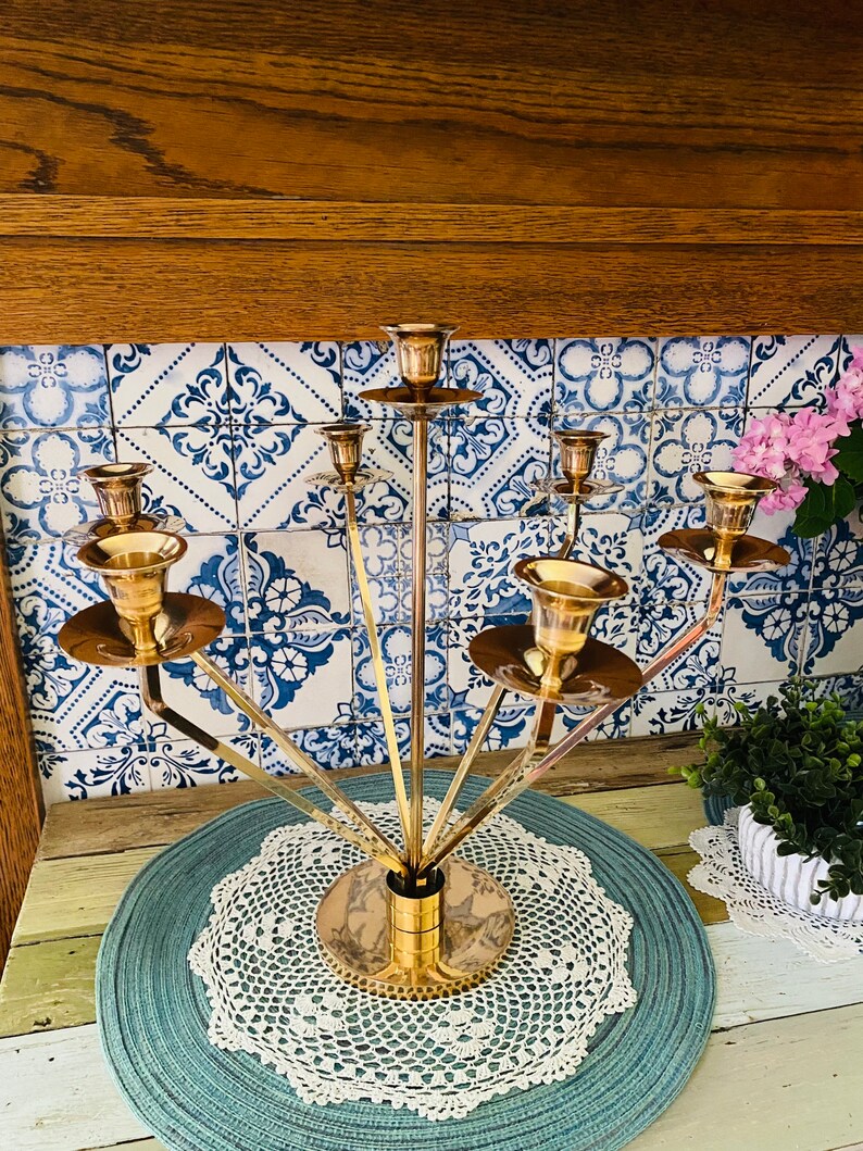 Vintage Mid-Century Modern Brass Candelabra Rare & Unique image 3