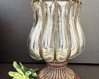 Caged Glass & Wrought Iron Pedestal Vase