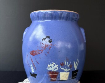 Vintage Ransburg Stoneware Cookie Storage Jar Crock Blue With Hand