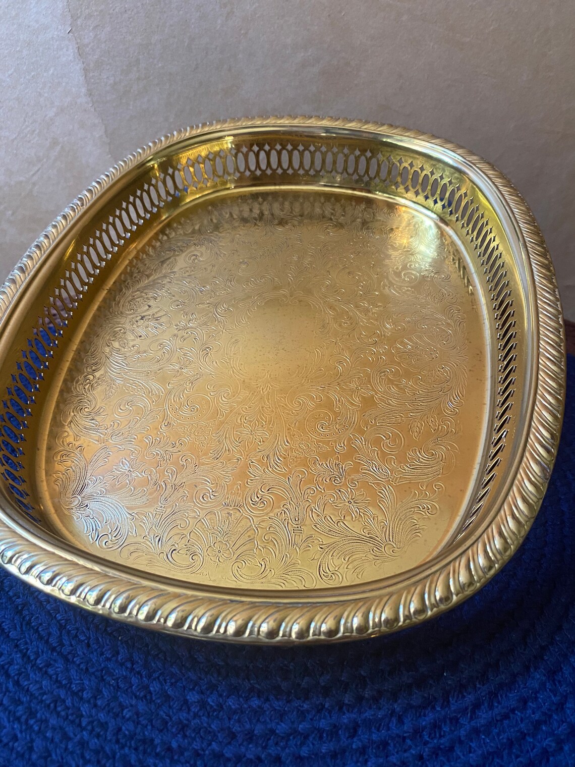 Vintage Etched Gold Metal Serving Tray / Vanitytray With Etsy