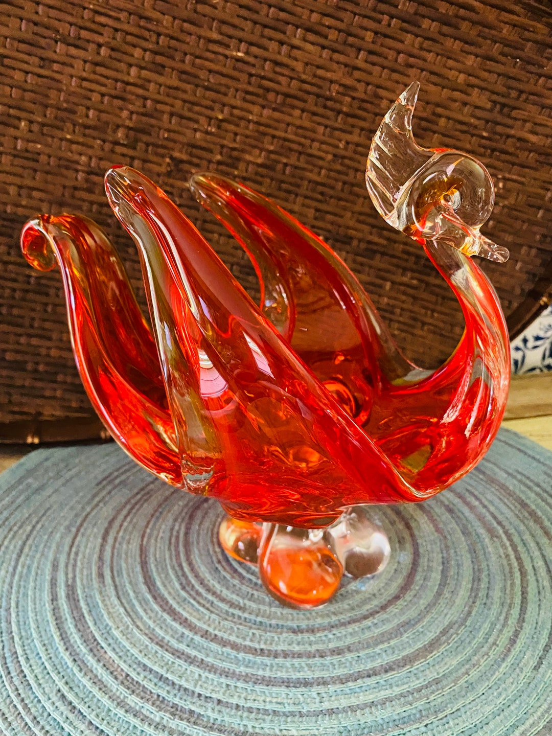 Vintage Lorraine Glass Chalet Glass Red/ Orange Swan - Etsy