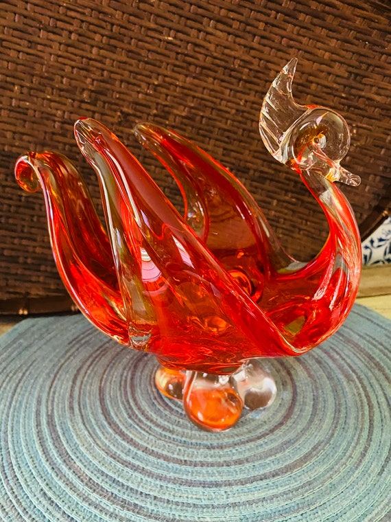 Vintage Lorraine Glass Chalet Glass Red/ Orange Swan - Etsy