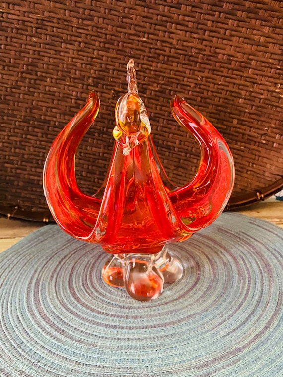 Vintage Lorraine Glass Chalet Glass Red/ Orange Swan - Etsy