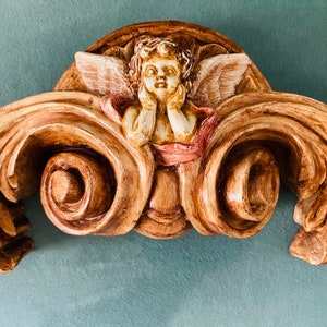 Large Ornate Scroll Wall Plaque w/ Cherub