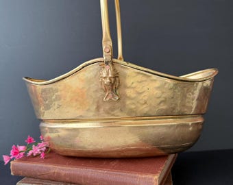 Vintage Hammered Brass Coal Shuttle Bucket