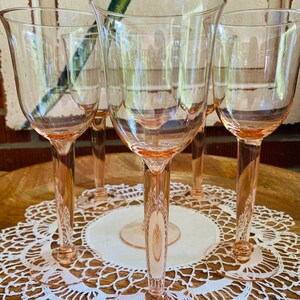 Set of 6 Blush Pink Wine Glasses/ Stemware / Water Goblets / Depression Glass Circa 1930’s