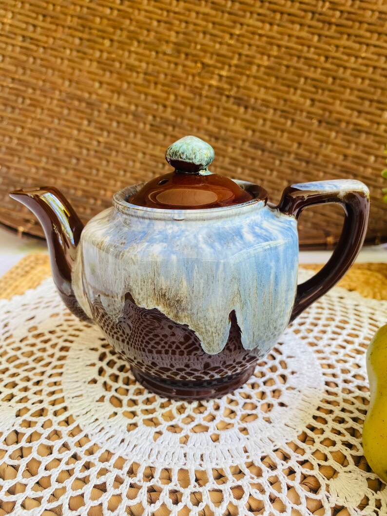Drip Glazed Teapot Vintage Etsy