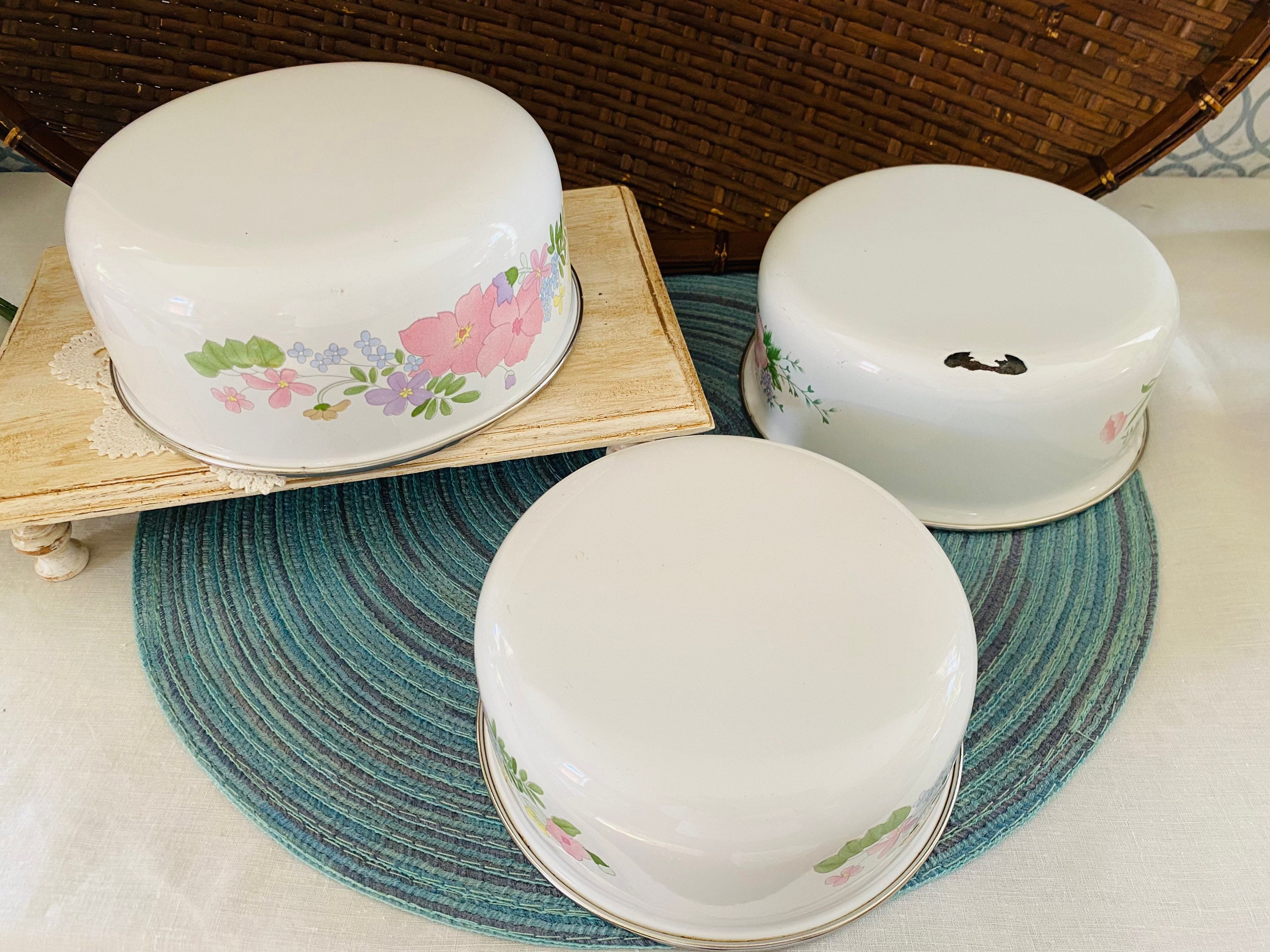 Set of 3 Vintage Enamel Metal Bowls/ Nesting Bowls Etsy