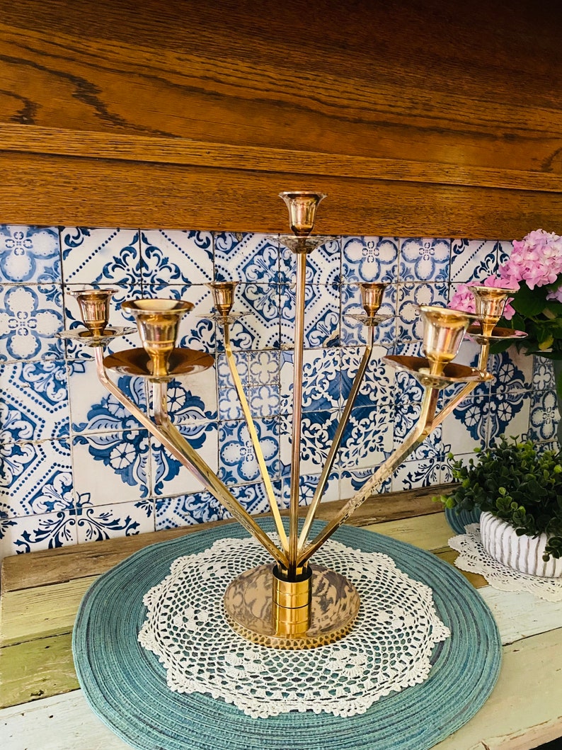 Vintage Mid-Century Modern Brass Candelabra Rare & Unique image 2