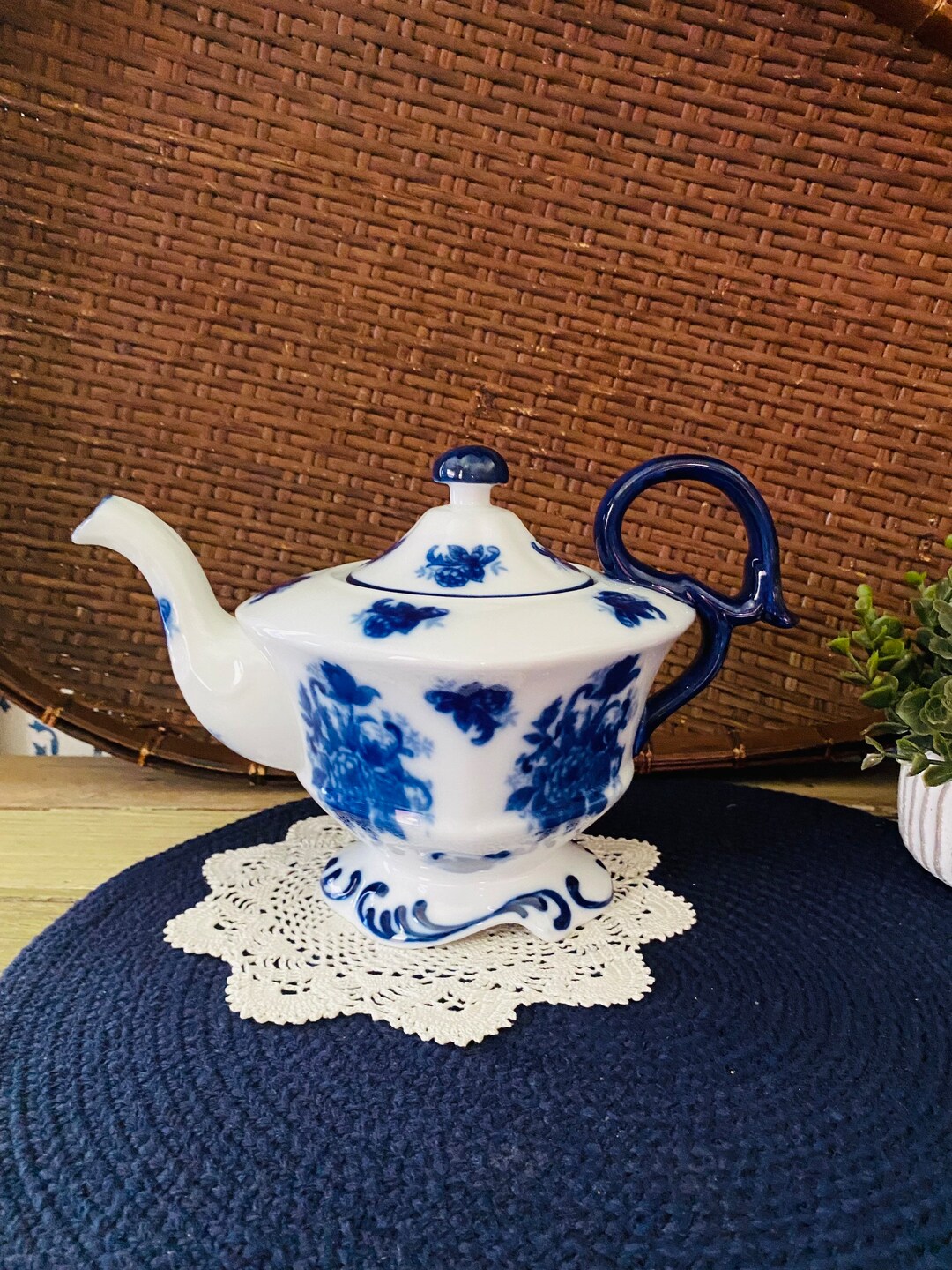 Blue & White Floral Porcelain Teapot Etsy