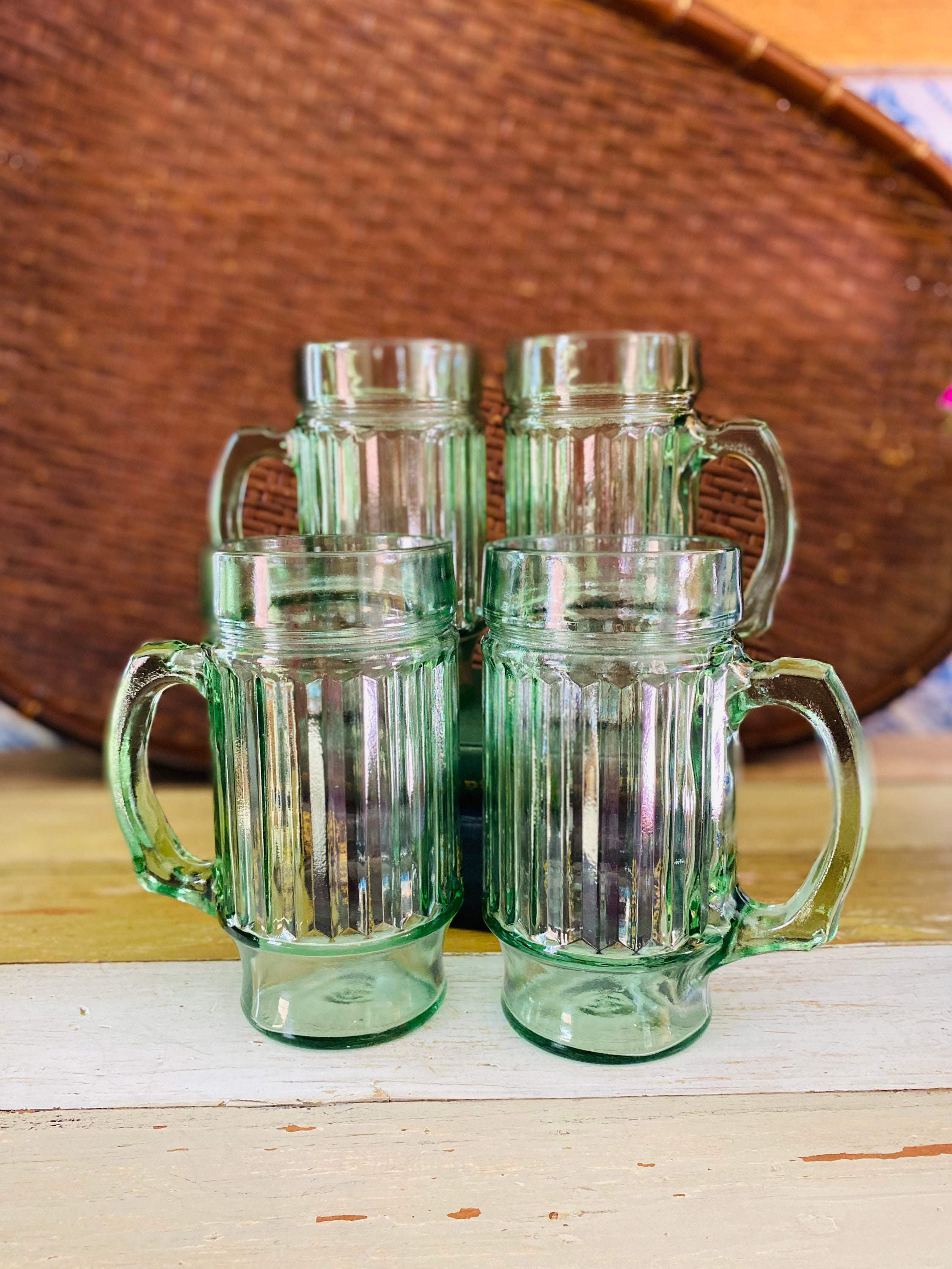 AISTON 11 oz Vintage Ribbed Clear Glass Coffee Mugs