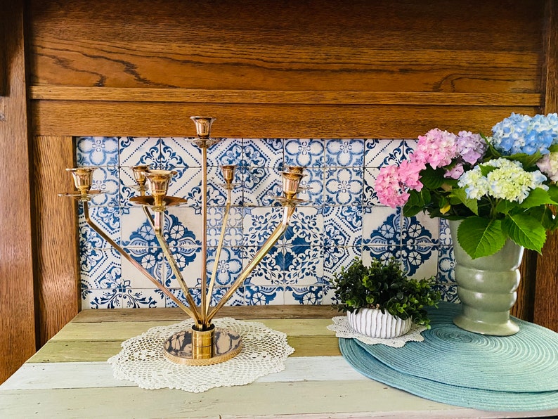 Vintage Mid-Century Modern Brass Candelabra Rare & Unique image 1