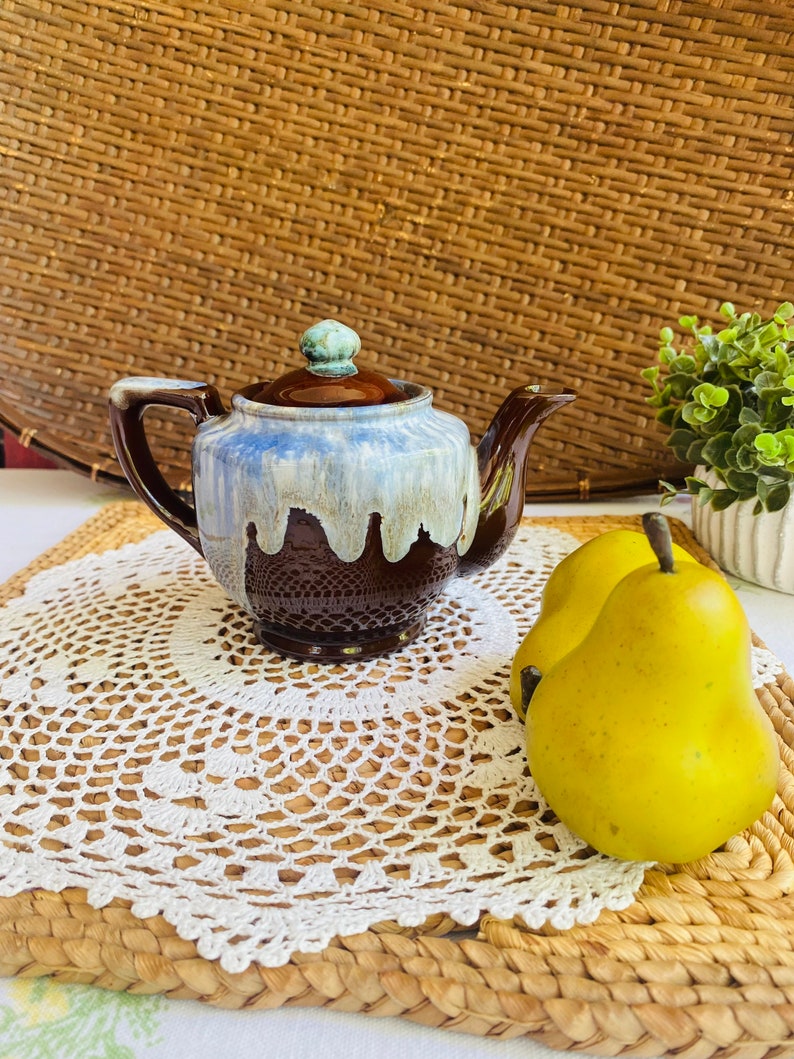 Drip Glazed Teapot Vintage Etsy