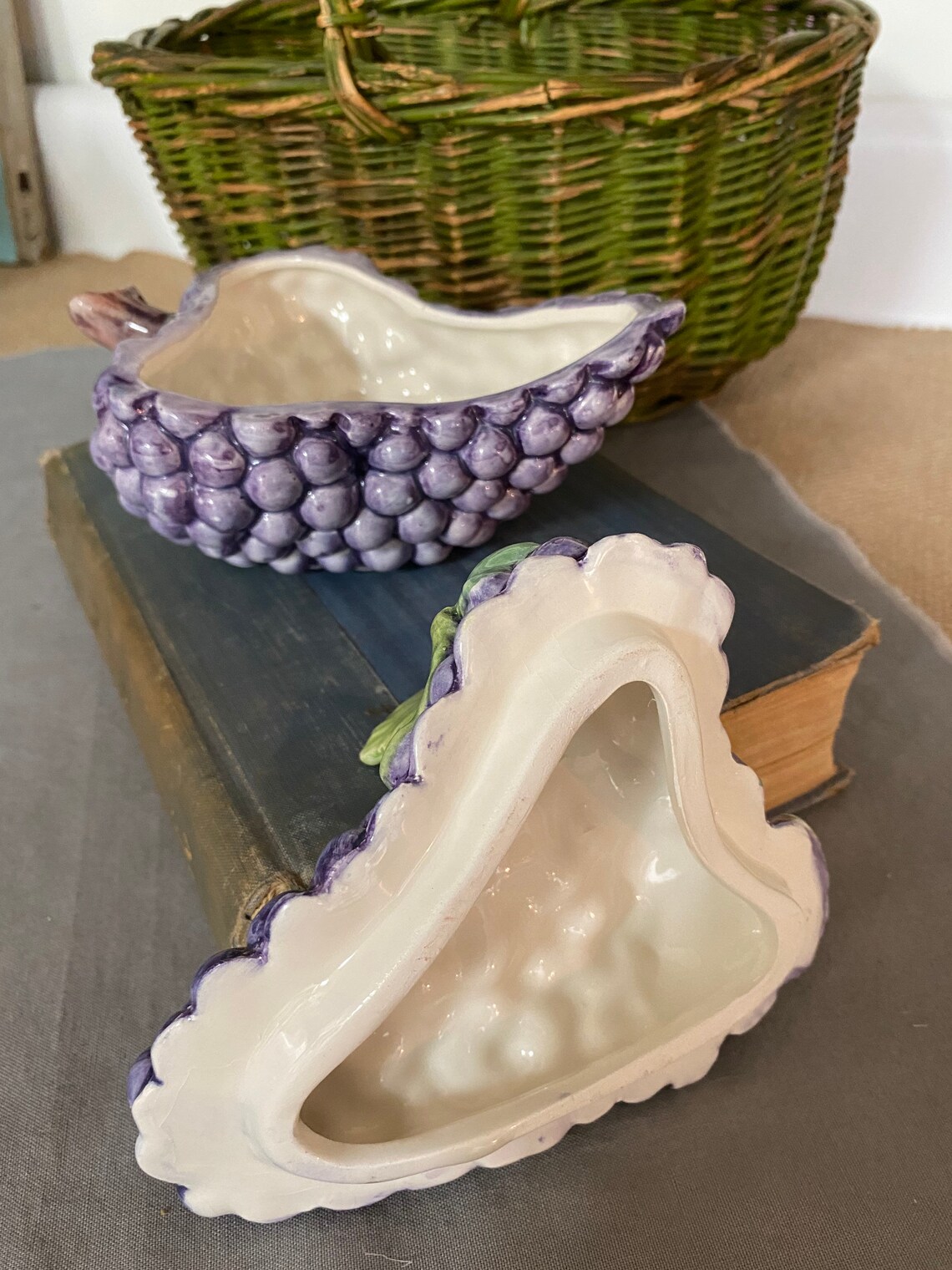 Rare Vintage Vietri Pottery Grape Covered Dish Etsy