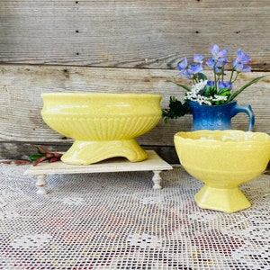 Pair of Yellow Speckled Vintage Pedestal Planters