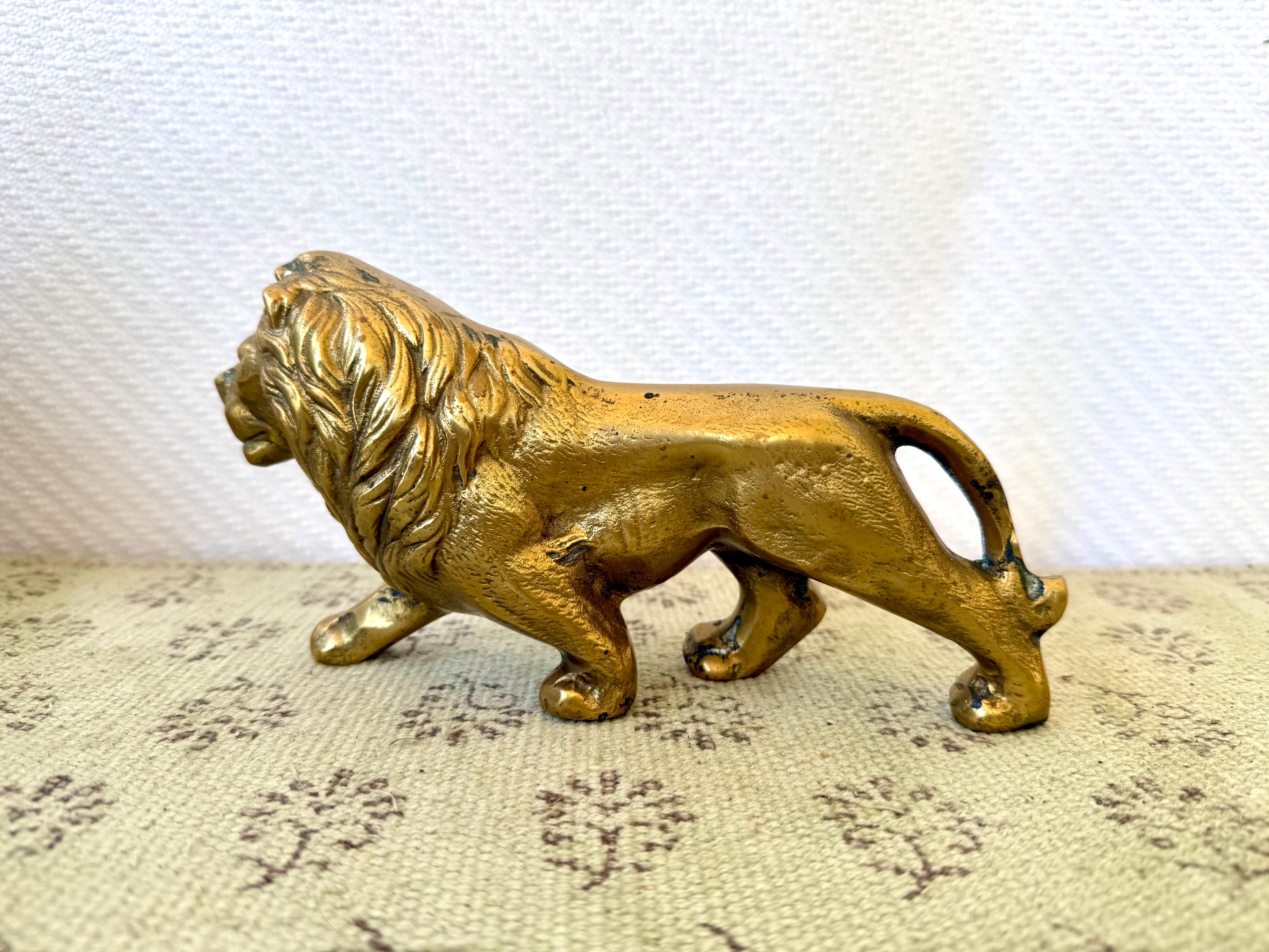 Large Antique Solid Brass Lion Statue - Etsy