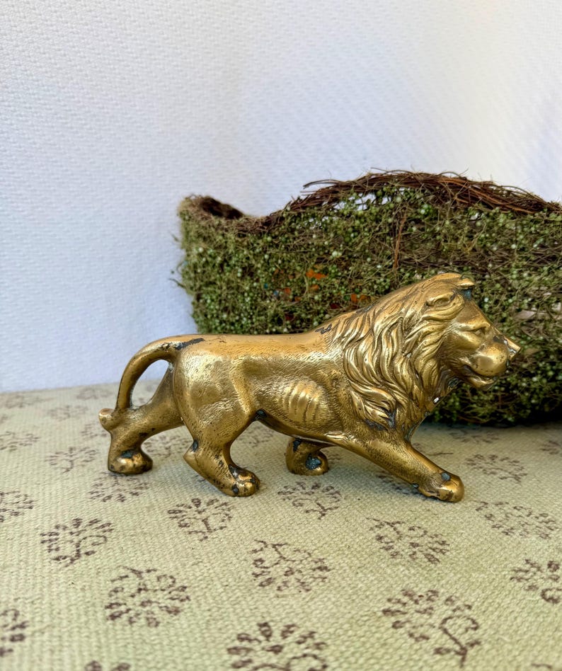 Large Antique Solid Brass Lion Statue - Etsy