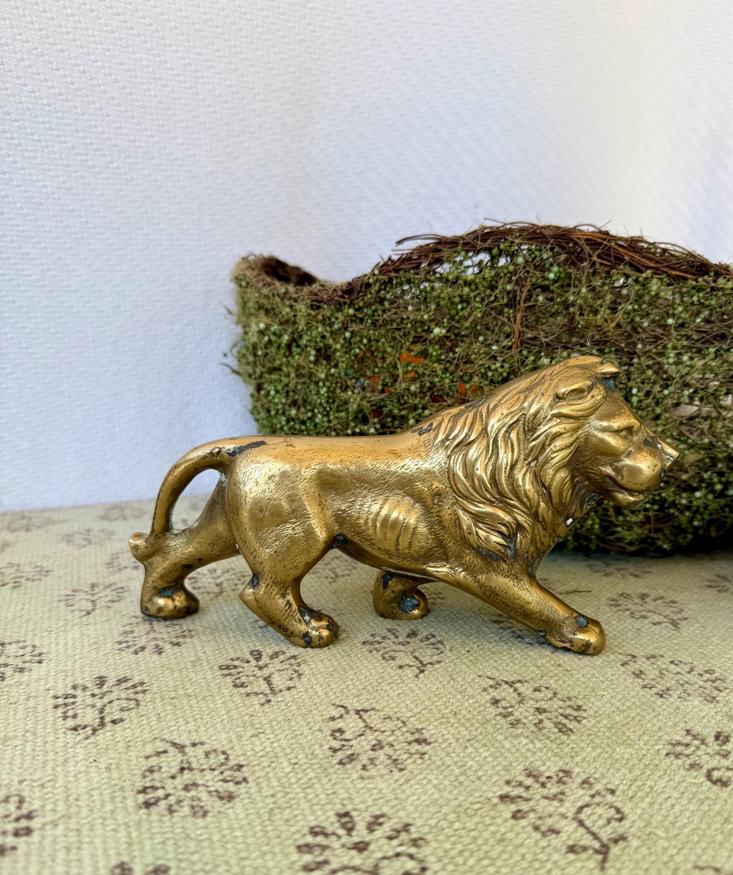 Large Antique Solid Brass Lion Statue - Etsy