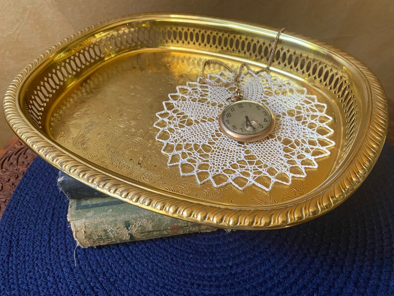 Vintage Etched Gold Metal Serving Tray / Vanitytray With Etsy