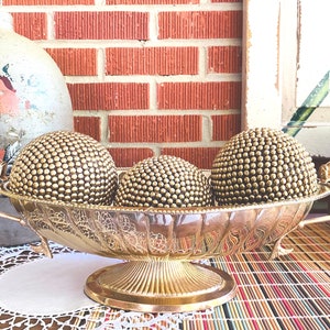 Solid Brass Ornate Scalloped Centerpiece / Compote / Pedestal Bowl / Fruit Bowl w/ Koi Fish Handles